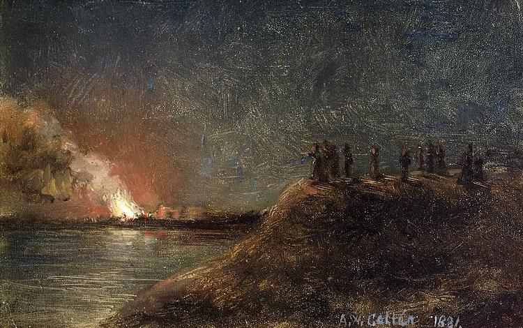 Akseli Gallen-Kallela Tulipalon katselijat pitkansillan rannassa oil painting picture